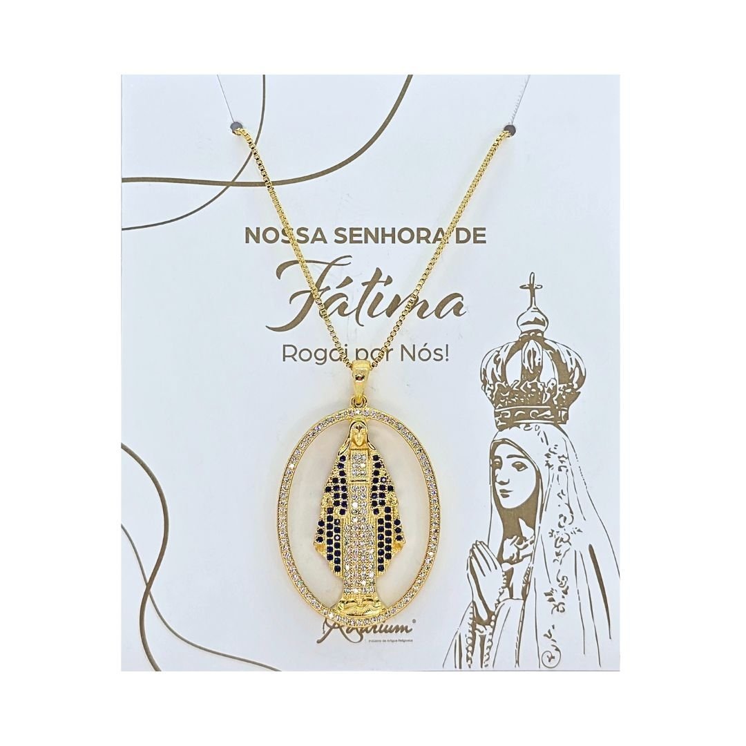 1055389196_FIO765NV_____12_41.jpg Fio Banhado a Ouro 18K Oval c/Zircónias - Nossa Senhora das Graças - Image 1