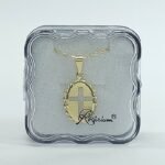 Fio c/ Medalha Diamantada Oval 18MM c/ Fundo e Cruz recortada Folheado Dourado