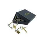 Terço de Vidro, bola de Cristal Dourada 6MM, c/ caixa