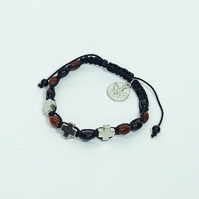 1173026983_pbr503-01.jpg Pulseira de Vidro Oval 6x8 c/ Cruz Metal em Corda - Image 1