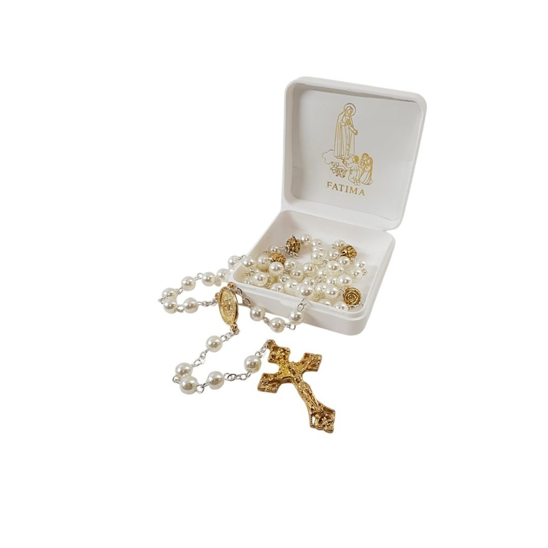 1308367489_T6004RD____3_66_.jpg Terço de Pérola c/Pai Nossos c/Rosa Dourada, 7MM - Image 1