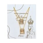 Fio Escapulário Banhado a Ouro 18K Quadrado c/Strass - Nossa Senhora do Carmo