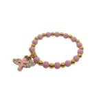 Pulseira de Plástico c/Cruz Gravada na conta,C/Medalha e Cruz c/Asas