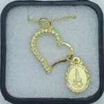 Fio c/Gargantilha Coração Zirconia c/Medalha Diamantada Aparição Fátima Folheado Dourado - Image 2