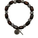 Pulseira - Madeira Cilindrica 12x8 c/Esferas Metal