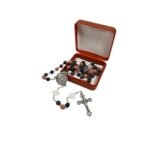 Terço de Pedra Vulcânica, 3 cores, c/Pai-Nossos c/Cruz Madre Pérola, 6MM