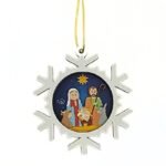 Adorno de Madeira Floco Neve, Coleção Lello&Lila-Presépio c/Fundo