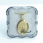 Fio c/Medalha Diamantada Oval 24MM Espirito Santo Folheado Dourado