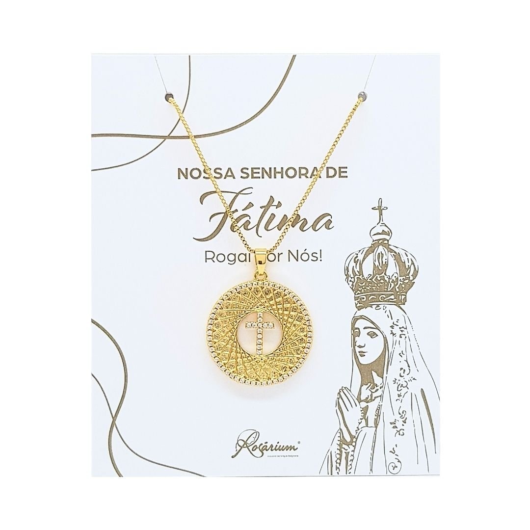 1700094700_FIO2196NV______7_31.jpg Fio Banhado a Ouro 18K c/Medalha Redonda c/Cruz e Zircónias - Image 1