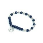 Pulseira de Bola Plástica 6MM c/ Contas de Metal Oval c/ Cruz  c/ Medalha