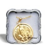 Medalha folheada ouro -  redonda (grande)Aparição de Fátima (dupla face)