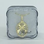 Fio c/ Medalha Diamantada Oval 24MM c/ Crucifixo Recortado Folheado Dourado