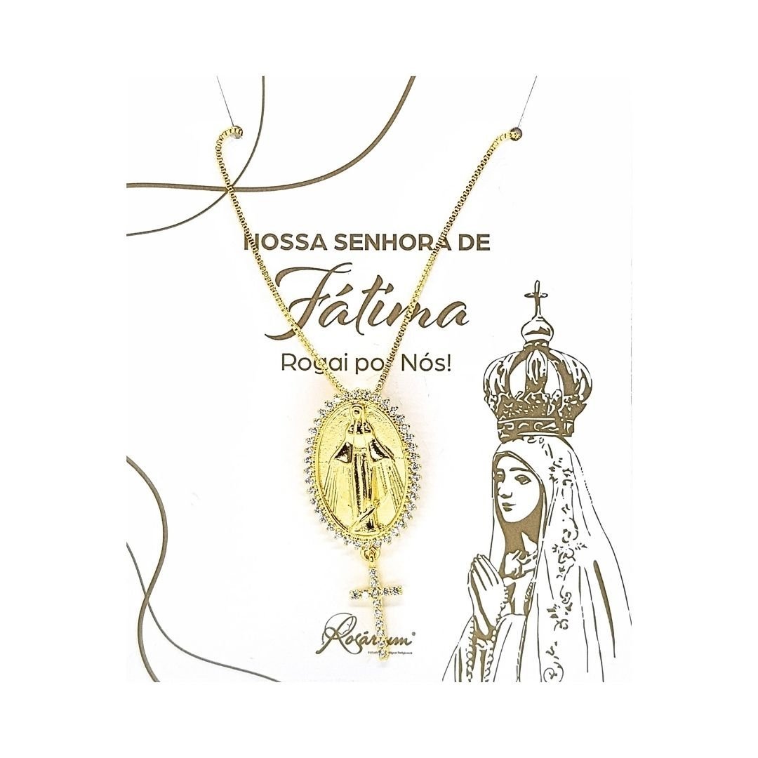 1928030813_FIO2174NV_______13_33.jpg Fio Banhado a Ouro 18K c/Medalha e Cruz c/Brilhantes - Nossa Senhora das Graças - Image 1