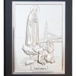 Quadro em Madeira - Aparição de Fátima - OuroPainel Bilaminado- em cerâmicaFolha de Alumínio c/ prata vaporizada