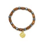 Pulseira de Madeira e Hematite c/conta cilindrica 6MM - Cores sortidas