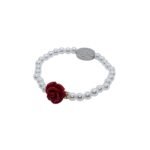 Pulseira para Criança de Pérolas,4mm, c/rosa vermelha em Acrilico