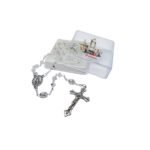 Terço de Cristal Facetado c/Pai-Nossos em Metal c/Caixa - Nossa Senhora de Fátima