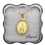 Fio Medalha Nª Srª de Fátima Oval Lapidada Folheada a Ouro