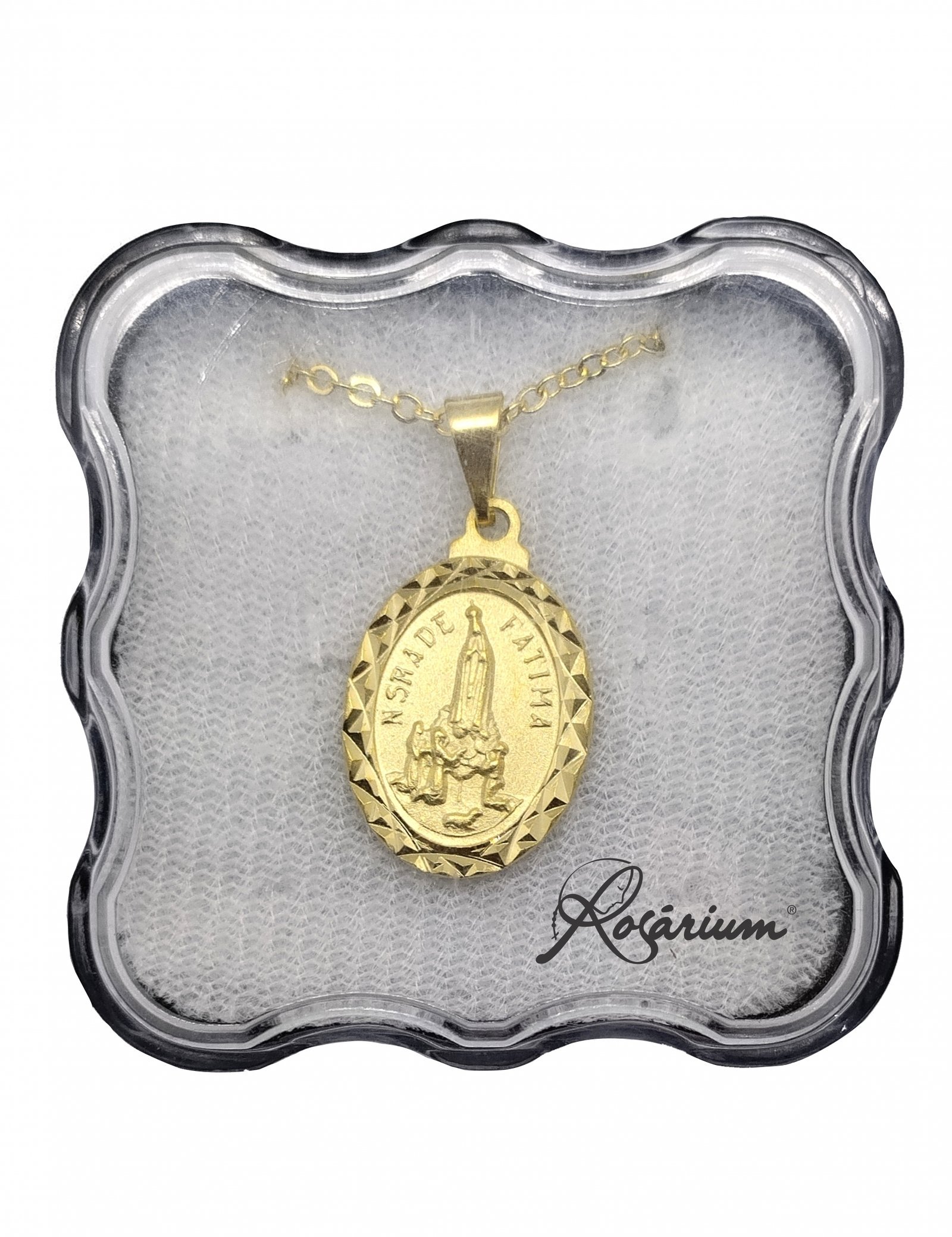 2536261344_MF_1176.jpg Fio Medalha Nª Srª de Fátima Oval Lapidada Folheada a Ouro - Image 1