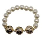 Pulseira de Pérola - 10mm c/Centro 3 Anilhas 15mm Dourada