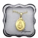 Fio Medalha Sagrado Coração de Maria Oval Lapidado Folheado a Ouro