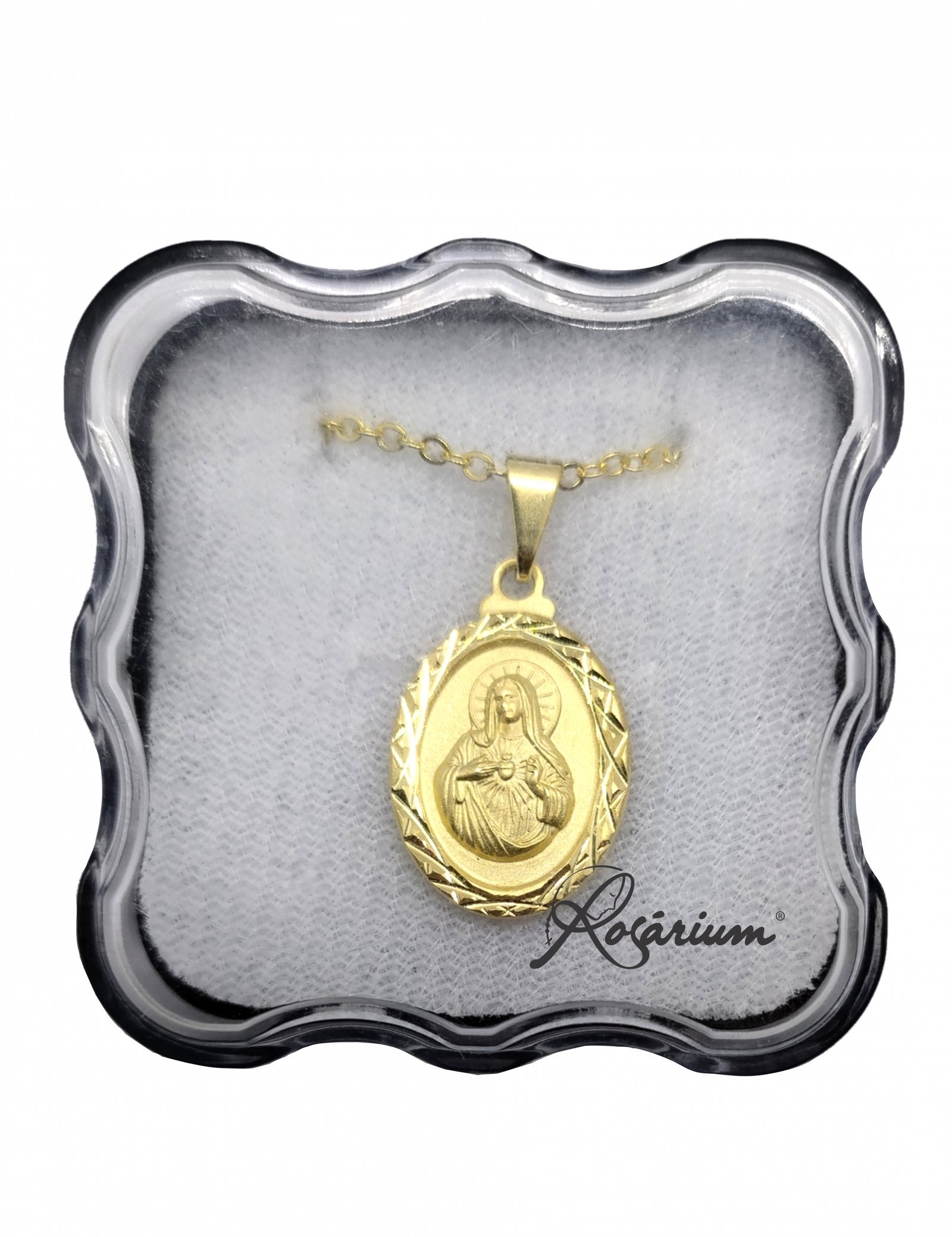 2870796080_MF_1239.jpg Fio Medalha Sagrado Coração de Maria Oval Lapidado Folheado a Ouro - Image 1