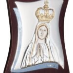 Nª Senhora de Fátima - Ouro - ColoridaPainel Bilaminado Prata 999°°Moldura em madeira