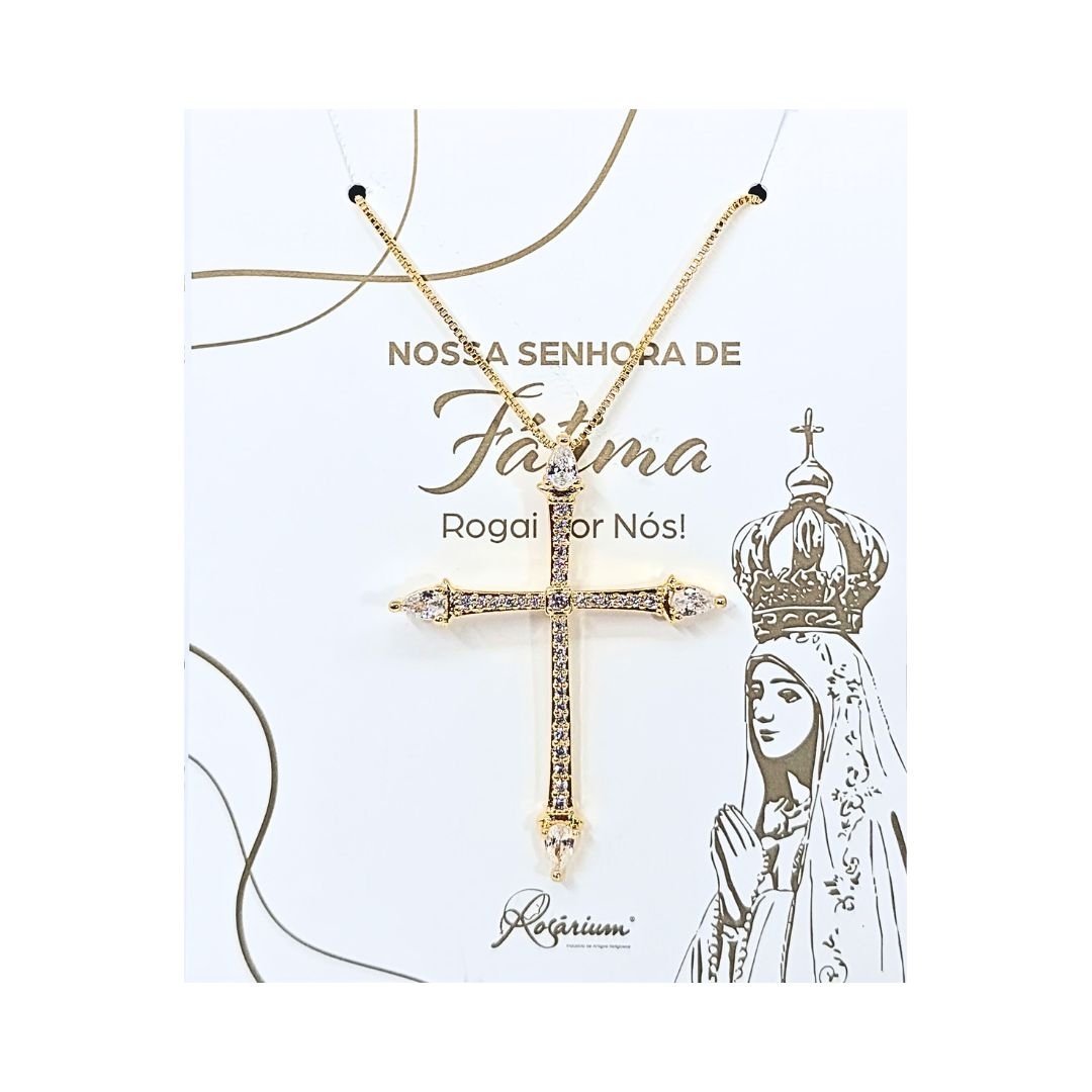 2888999868_FIO2214NV_____8_23_1.jpg Fio Banhado a Ouro 18K c/zircónias - Cruz (4.50x3.50cm) - Image 1