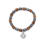 Pulseira de Madeira e Hematite c/conta cilindrica 6MM - Cores sortidas - Image 2