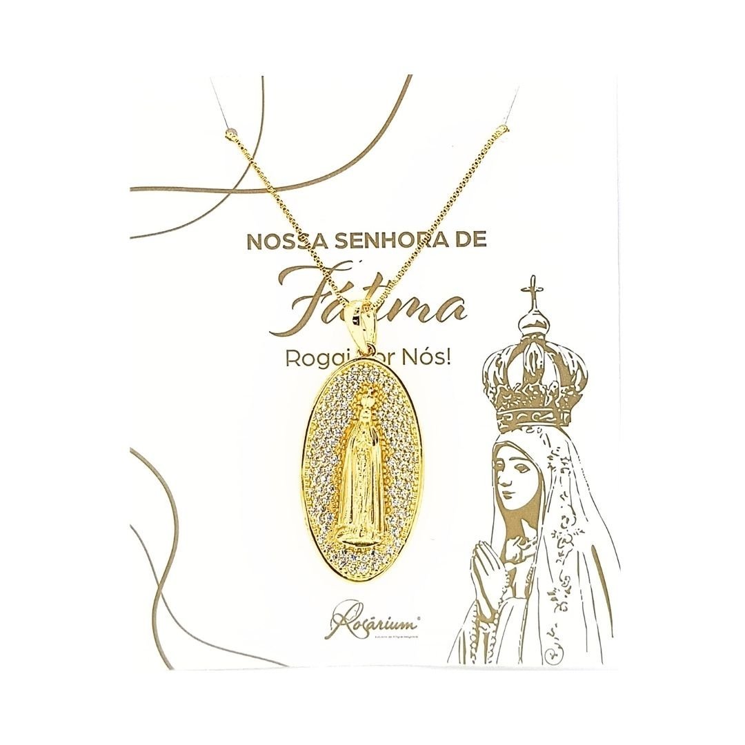 2964813476_FIOPG798NV______17_31.jpg Fio Banhado a Ouro 18K c/Medalha Oval de Brilhantes - Nossa Senhora de Fátima - Image 1