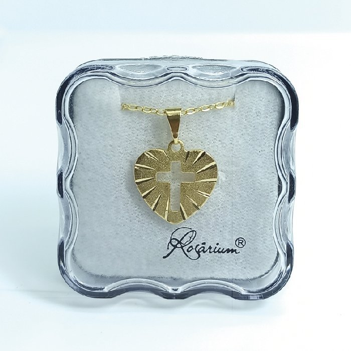 2970935060_FIO016961-01.jpg Fio c/Medalha Diamantada Coração 15MM Cruz Recortada Folheado Dourado - Image 1