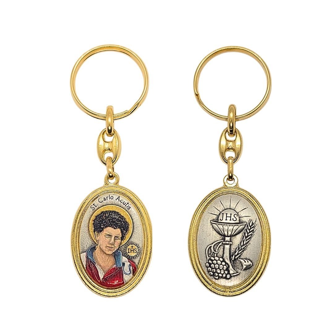 2996856571_PCHP4V37298-17_____2_50.jpg Porta-Chaves Oval de Metal Dourado - Carlo Acutis - Image 1