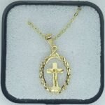 Fio c/ Medalha Diamantada Oval 18MM c/ Crucifixo Pequeno Folheado Dourado - Image 2