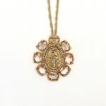 Fio Semi-Jóia Folheado a Ouro c/NS Fátima c/ moldura Flor c/Pedras