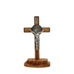Crucifixo de Madeira de Oliveira c/base, c/ Cristo em Metal, 15cm