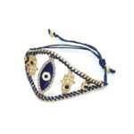 Pulseira de Cordel c/ Olho Turco Grande e Mãos Fátima