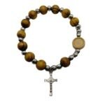 Pulseira - Madeira Oliveira 10mm - c/Bolas Metal 5mm