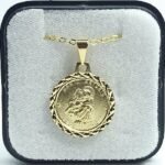 Fio c/ Medadlha Redonda 18MM Lapidado Folheado a Ouro Santo António - Image 2