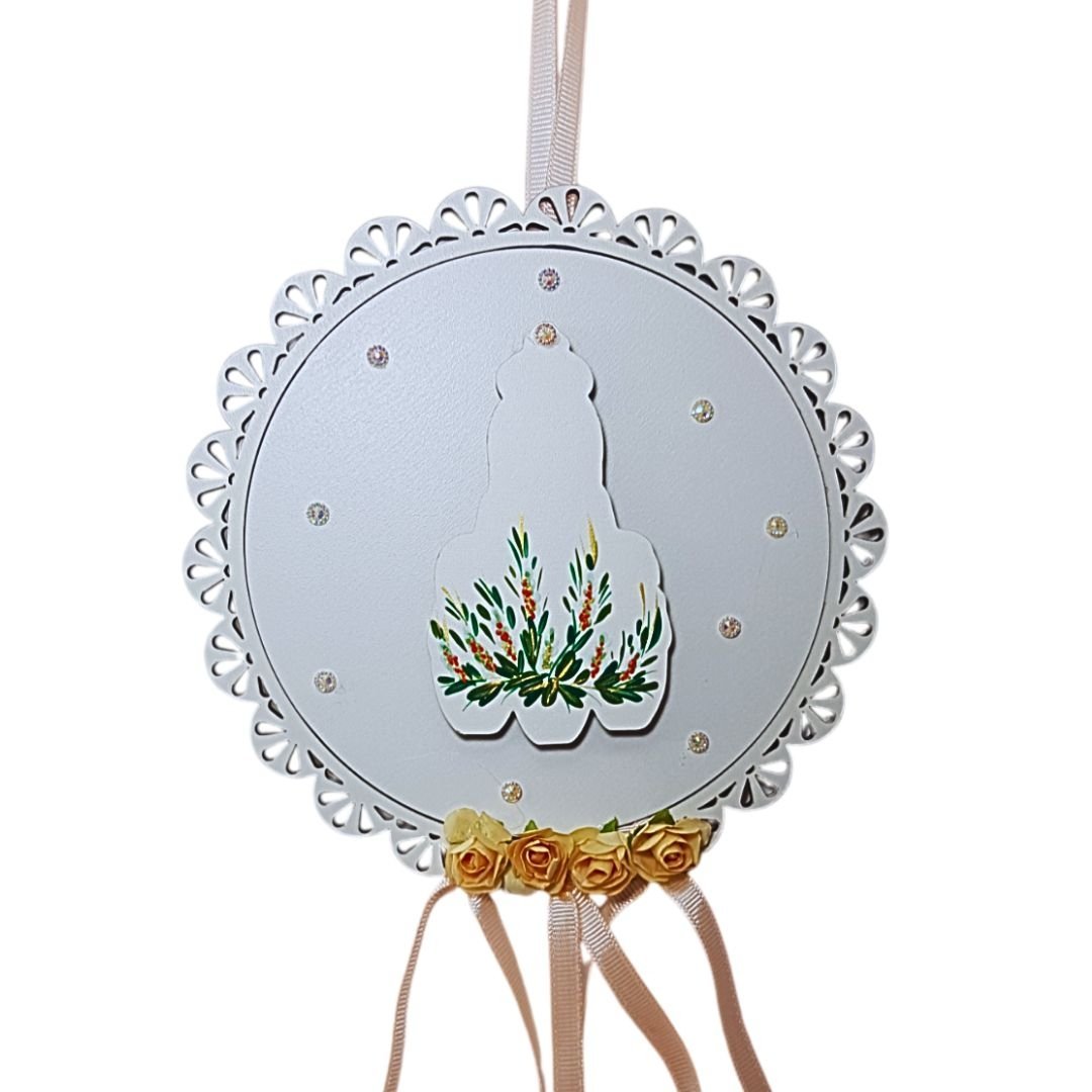 34535063_A1001A-6.jpg Moldura fechada em MDF c/Nossa Senhora de Fátima, pintada à mão, 16cm - Image 1