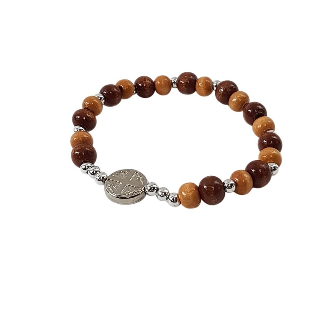 3498661339_P3004MD_____0_94.jpg Pulseira de Madeira c/ bolas de Madeira e Metal e c/Medalha - Image 1