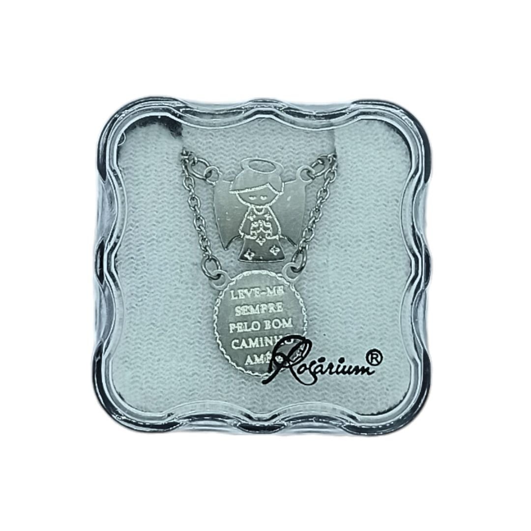 3593611540_Feliz_dia_dos_4.jpg Fio Escapulário em Inox Infantil c/Anjo Prateado - Image 1