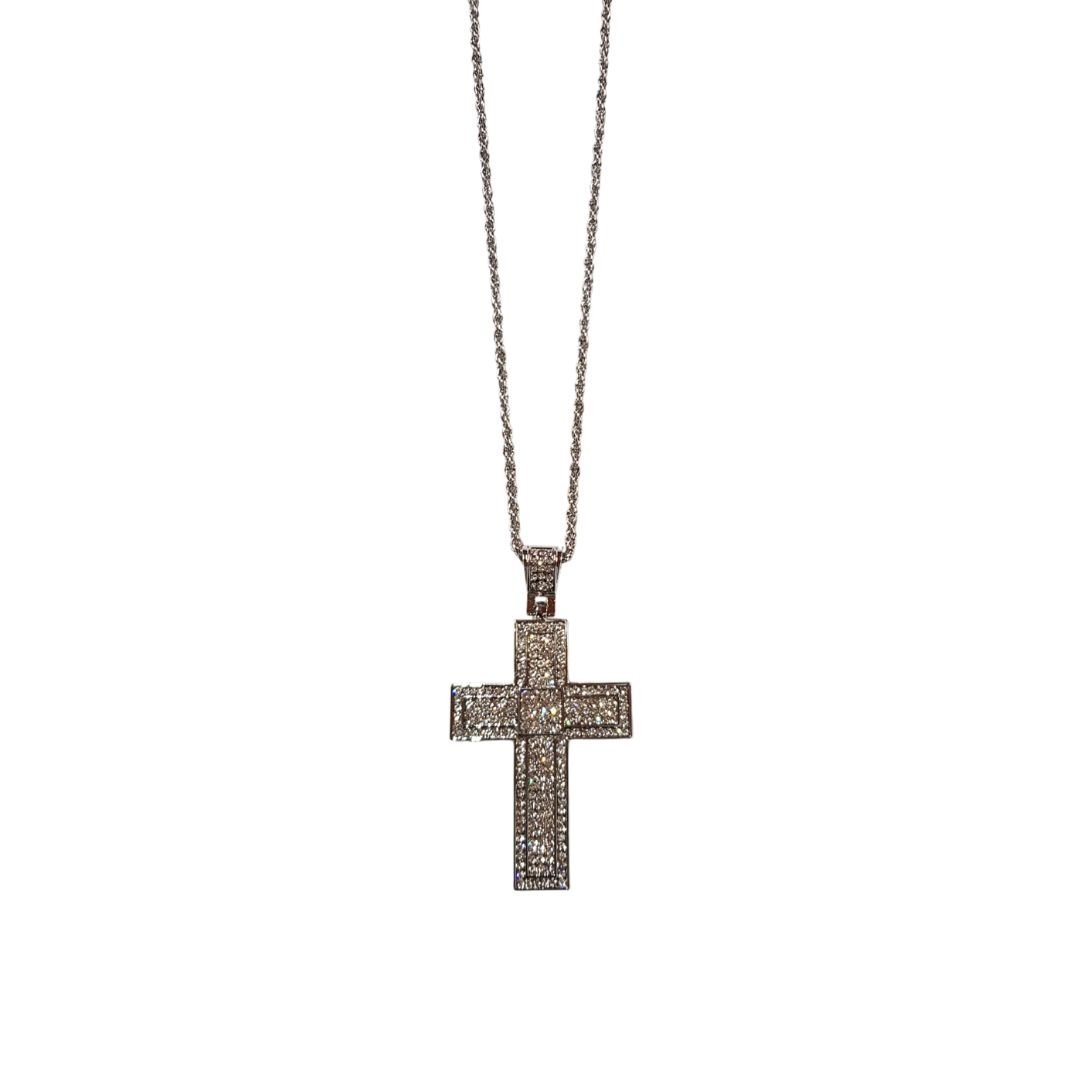 363593341_FIOBF590P3.jpg Fio grosso c/Cruz Gigante Quadrada Prateada c/Strass - Image 1