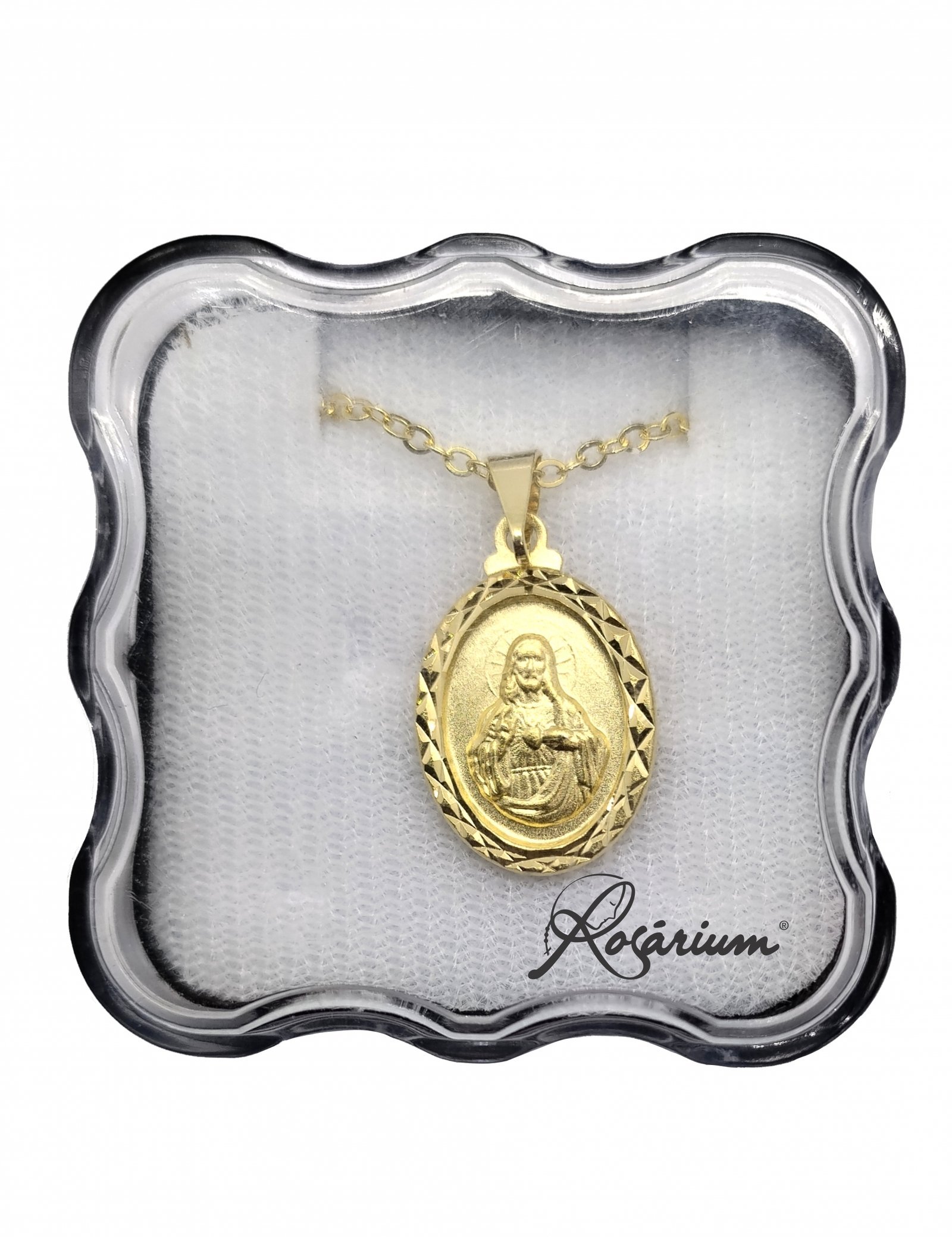 3675765729_MF_1233.jpg Fio Medalha Sagrado Coração de Jesus Oval Lapidado Folheado a Ouro - Image 1