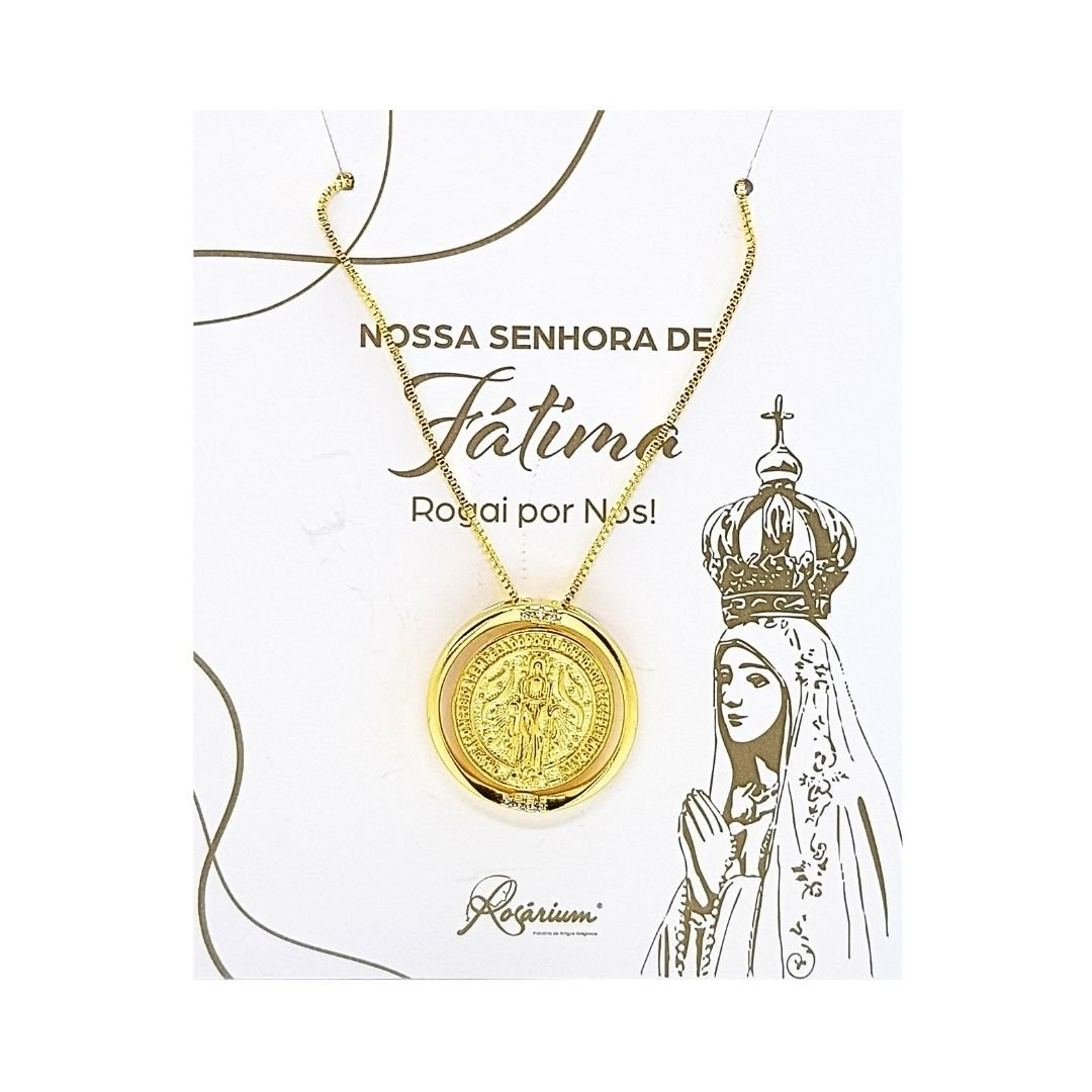 3686446580_FIO505NV___7_31___.jpg Fio Banhado a Ouro 18K c/Medalha Giratória - Nossa Senhora das Graças - Image 1