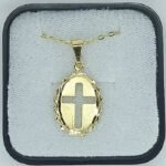 Fio c/ Medalha Diamantada Oval 18MM c/ Fundo e Cruz recortada Folheado Dourado - Image 2