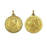Medalha de Metal Dourada Lapidada c/ Nossa Senhora de Fátima, 3.1cm