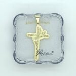 Fio c/Medalha Diamantada  33MM Cruz "fé" Folheado Dourado