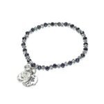 Pulseira de Cristal 5MM bola Metal Flor c/ Medalhas