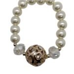 Pulseira de Pérola - 10mm c/Centro Anilha 20mm Dourada