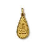 Medalha Alpaca Lapidada Lágrima, Dourada, Aparição/Sagrada Coraçao Jesus, 25mm